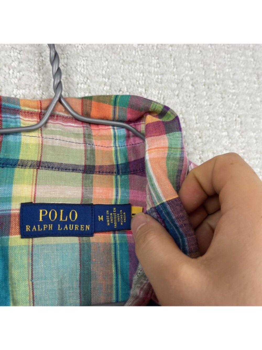 Polo Ralph Lauren Western Linen Button Up Dress Shirt Men Sz M Multicolor Plaid - Picture 6 of 16